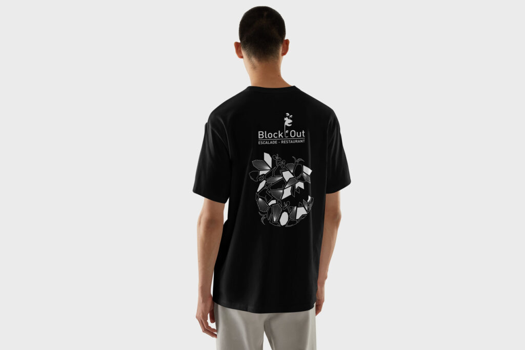 Design textile dos sur t-shirt noir Block'out 2024