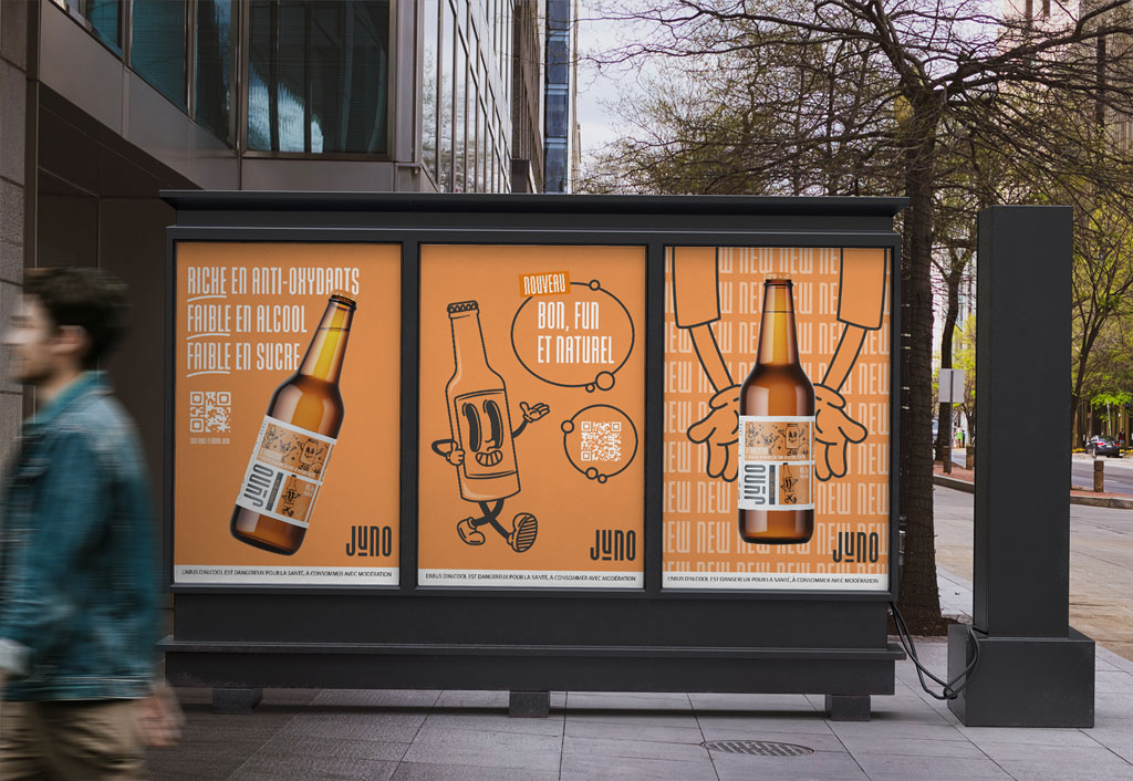 Campagne d'affiche pour la gamme de Ginger Beer de la marque Juno.