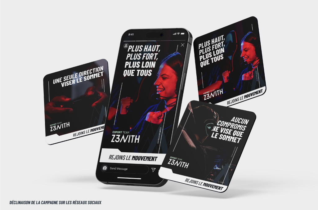 Déclinaison de la campagne sur les réseaux sociaux pour l'équipe d'esport Z3NITH